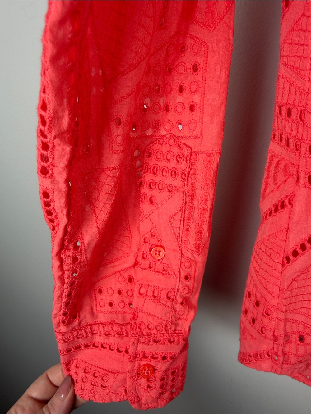 Lauren Ralph Lauren Coral Eyelet Design Button up Shirt Coastal Chic Size M - Picture 8 of 8
